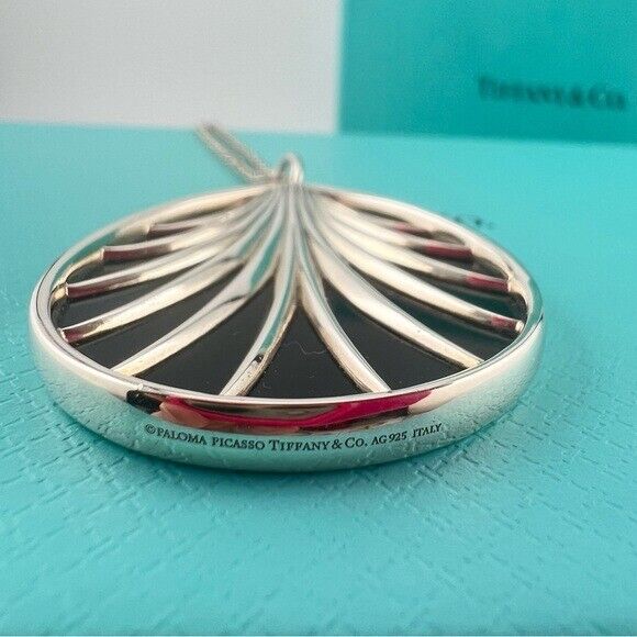 RARE Tiffany & Co. Onyx Villa Paloma Pendant Necklace 30” Sterling Silver