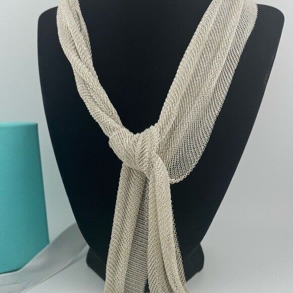 $5900 Tiffany & Co. Elsa Peretti Mesh Scarf Necklace Size Large Sterling Silver