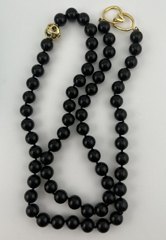 1990 Vintage Tiffany & Co. 18k Onyx Bead Necklace w Yellow Gold Accents