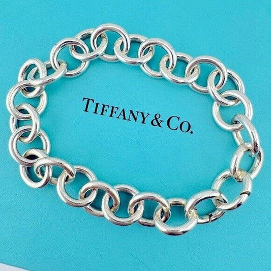 Retired Tiffany & Co. Clasping Ends Round Rolo Link Bracelet Sterling Silver