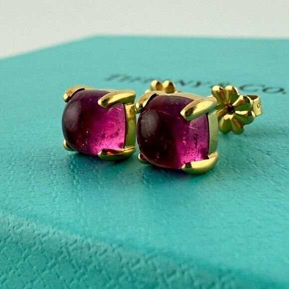 RARE Tiffany & Co Rubellite Sugar Stack Earrings 18k Yellow Gold Paloma Picasso
