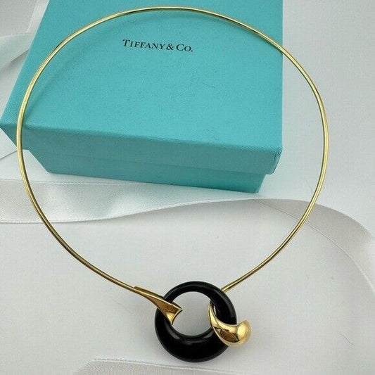 Vintage Tiffany & Co. Elsa Peretti 18k Wire Collar Hook with Carved Black Jade