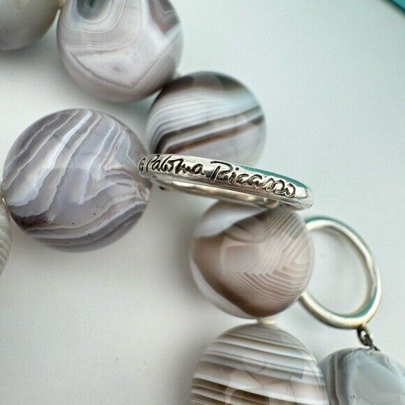 RARE Tiffany & Co. 18mm Banded Agate Gemstone Necklace Paloma Picasso Silver