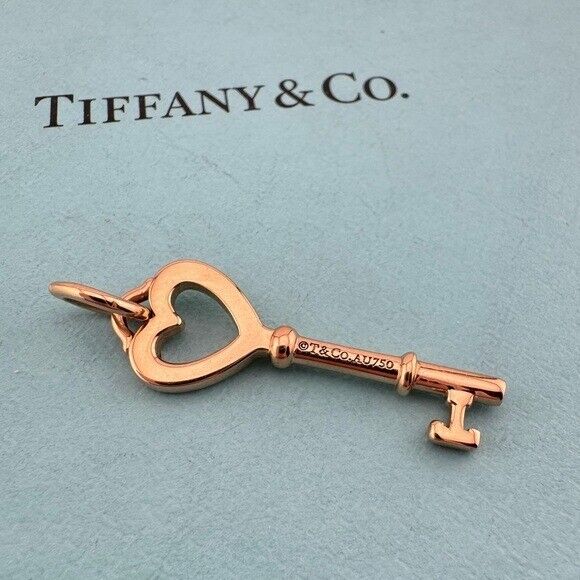 Tiffany & Co. 18k Rose Gold Mini Heart Key Charm Pendant 2.4g