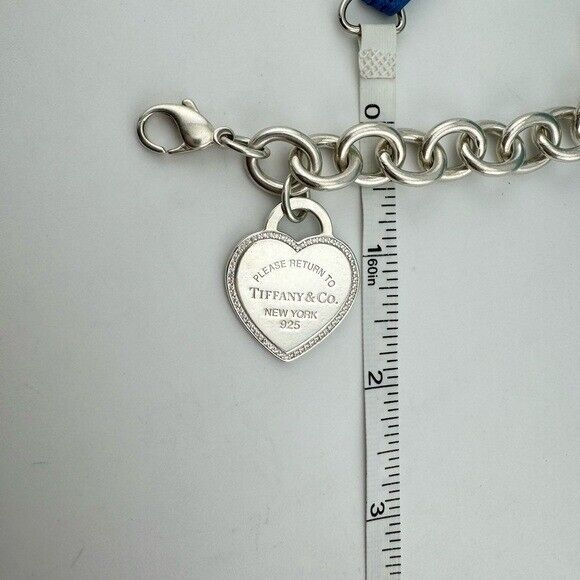 RARE Tiffany & Co. Sterling Silver Large Diamond Heart Tag Bracelet