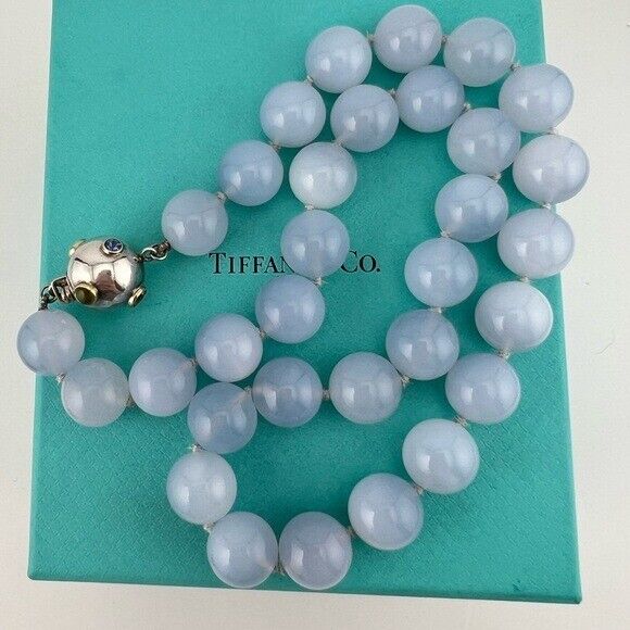 RARE Tiffany & Co. Etoile Blue Chalcedony Gemstone Necklace 18"