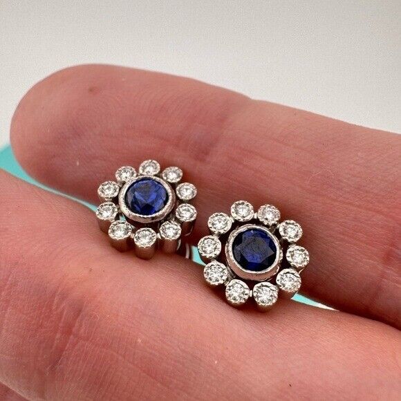 RARE Tiffany & Co. Sapphire & Diamond Platinum Flower Earrings