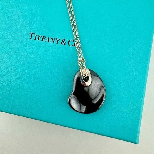RARE Tiffany & Co. Hematite Touchstone Freeform Pendant Necklace Sterling Silver