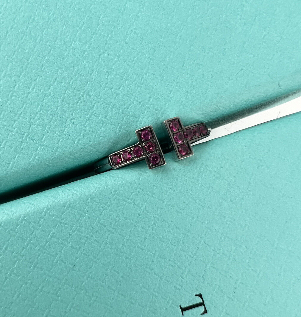 Tiffany & Co. Ruby T Wire Ring 18k White Gold Retired