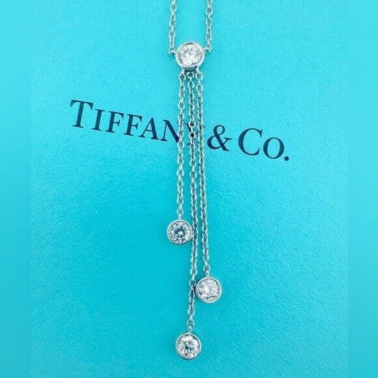 RARE Tiffany & Co. Platinum Triple Diamond Drop Lavalier Necklace 16"
