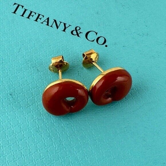 RARE Vintage Tiffany & Co. Jasper Eternal Circle Earrings 18k Yellow Gold