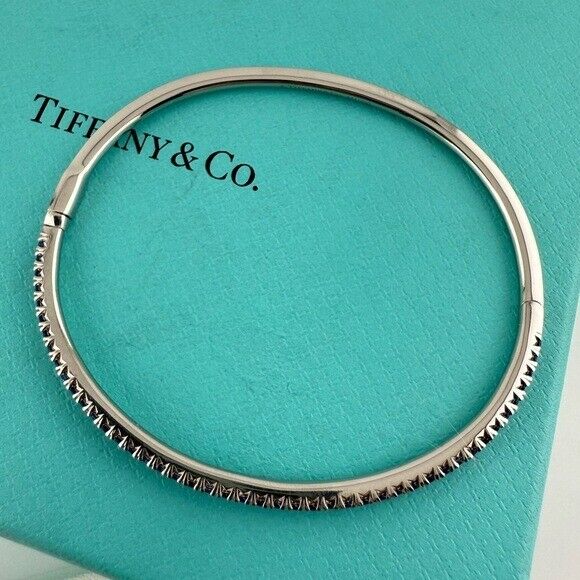 Tiffany & Co. 18k Blue Sapphire Metro Hinged Bangle White Gold