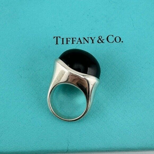 Tiffany & Co. Elsa Peretti 19mm Black Jade Cabochon Ring Sterling Silver