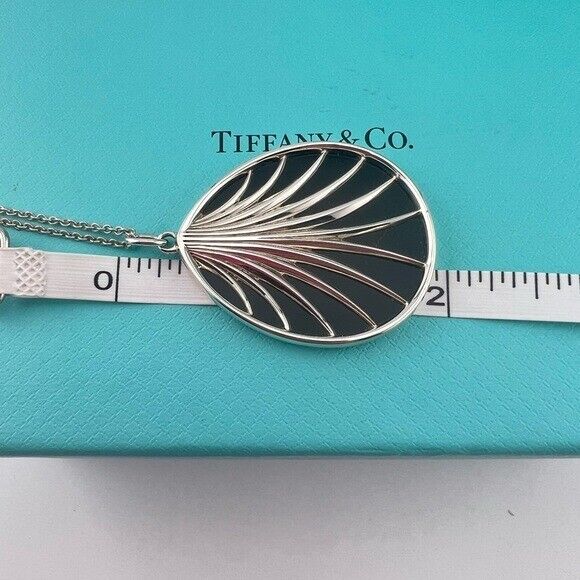 RARE Tiffany & Co. Onyx Villa Paloma Pendant Necklace 30” Sterling Silver