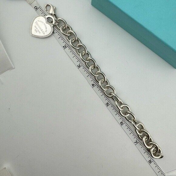 RARE Tiffany & Co. Sterling Silver Large Diamond Heart Tag Bracelet