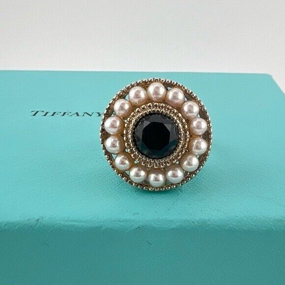 Tiffany & Co. Ziegfeld Pearl and Onyx Cocktail Ring Sterling Silver Size 5.5