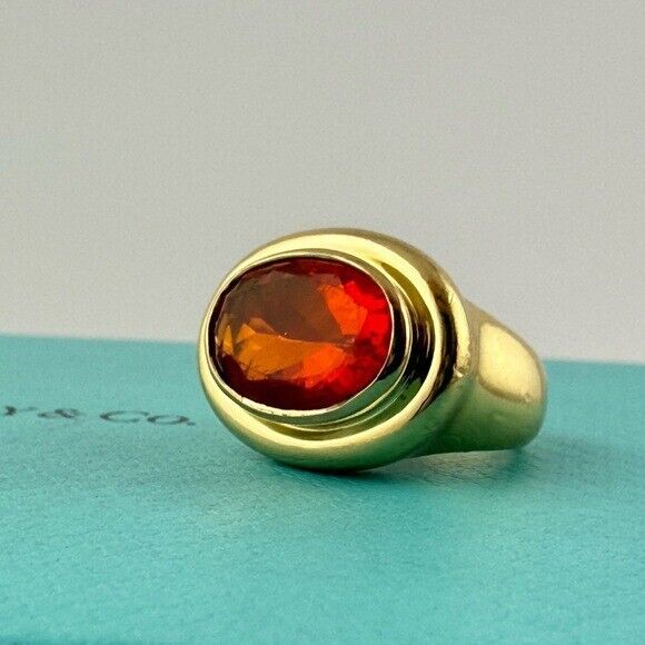 Vintage Tiffany & Co. 18k Fire Opal Cocktail Ring Paloma Picasso Yellow Gold