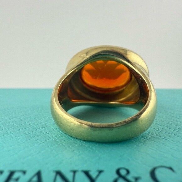 Vintage Tiffany & Co. 18k Fire Opal Cocktail Ring Paloma Picasso Yellow Gold