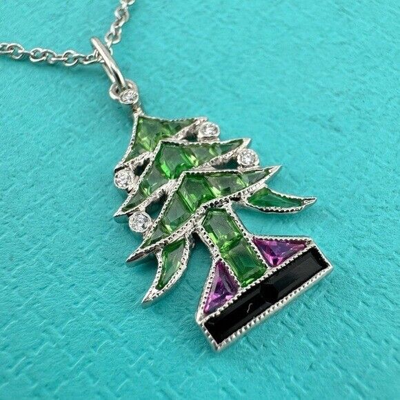 RARE Tiffany & Co. Platinum Christmas Tree Charm Necklace 16"