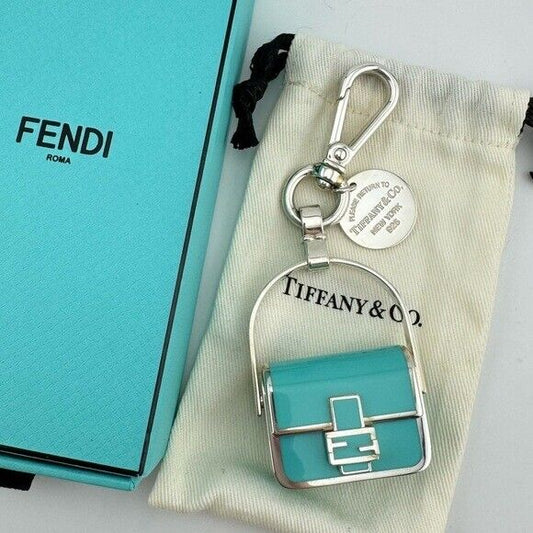 RARE Tiffany x FENDI Pico Baguette Charm in Silver Tiffany Blue Enamel Finish