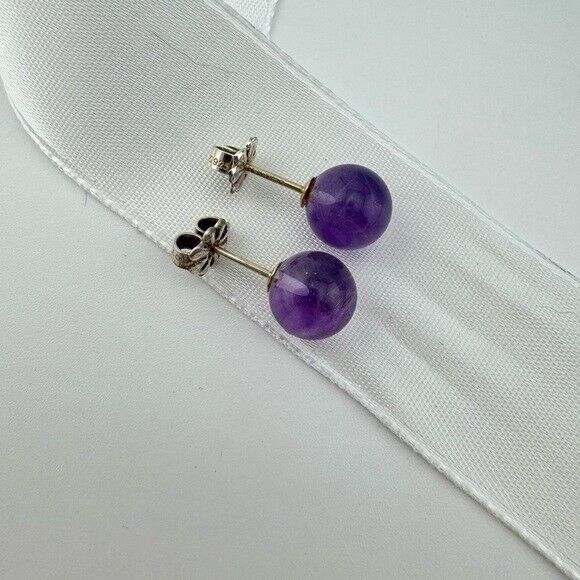 RARE Tiffany & Co. 8mm Amethyst Bead Earrings Sterling Silver