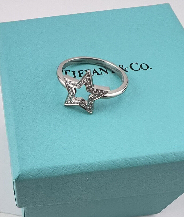 RARE Tiffany & Co. Platinum Star Pave Diamond Ring Size 6