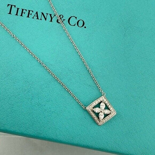 Tiffany & Co. Diamond Victoria Square Outline Pendant 16" in Platinum