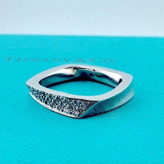 Tiffany & Co. 18k Diamond Torque Ring by Frank Gehry Size 4 in White Gold