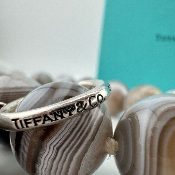 RARE Tiffany & Co. 18mm Banded Agate Gemstone Necklace Paloma Picasso Silver