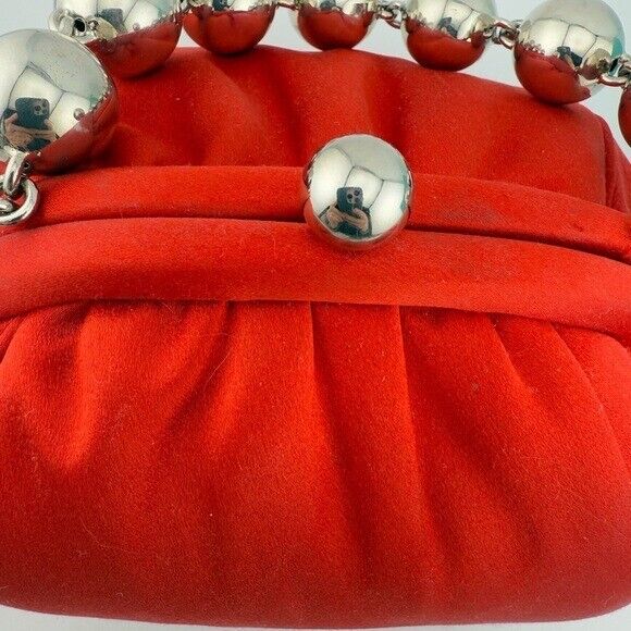 RARE Tiffany & Co. Red Satin Handbag with Silver Ball Bracelet Handle Strap