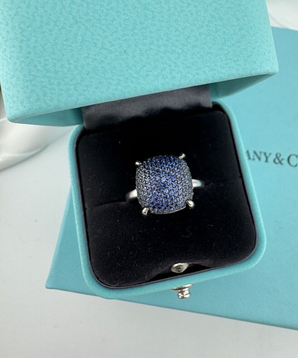 RARE Tiffany & Co. Blue Sapphire Sugar Stack Ring 18k White Gold