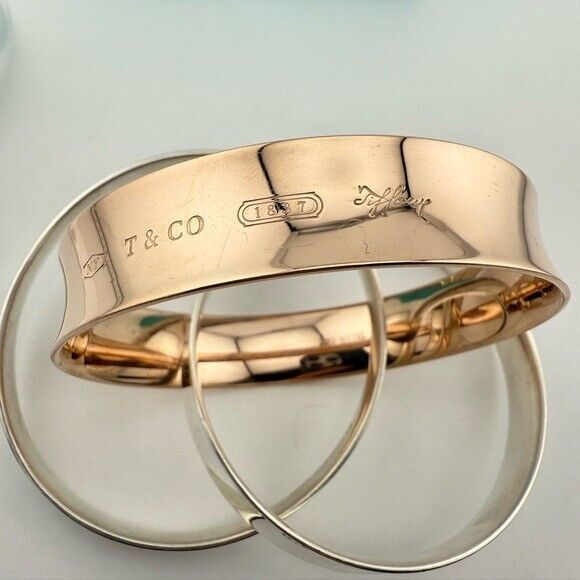 SUPER RARE Tiffany & Co. 1837 Interlocking Rubedo & Silver Bangles Bracelet