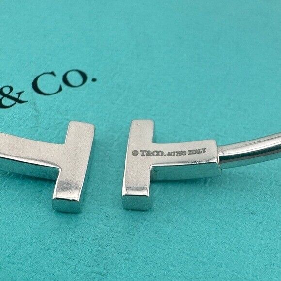 Tiffany & Co. 18k Ruby Tiffany T Square Bracelet Bangle in White Gold