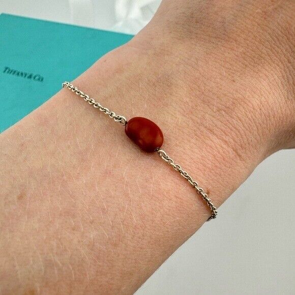 RARE Tiffany & Co. Red Jasper Bean Bracelet by Elsa Peretti in Sterling Silver