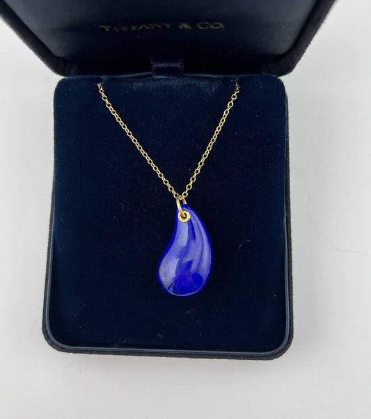 Tiffany & Co. Large Lapis Lazuli Teardrop Necklace 18k Yellow Gold 24"