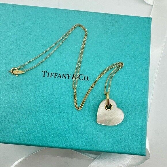 Retired Tiffany & Co. 18k  Mother of Pearl Heart Charm Necklace 16"