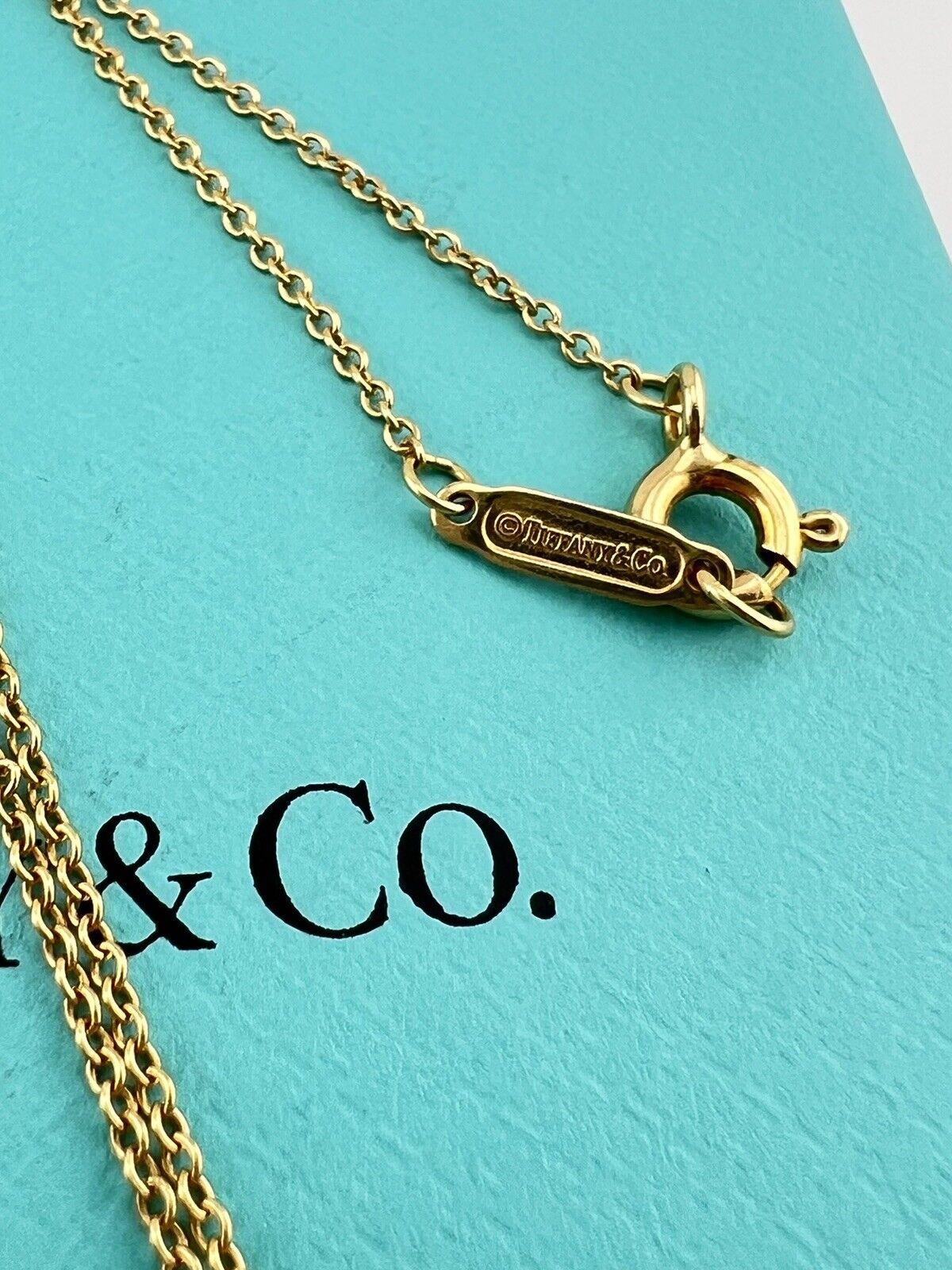 RARE Tiffany & Co. Mini Gift Box Necklace in 18k Yellow Gold 16.5"