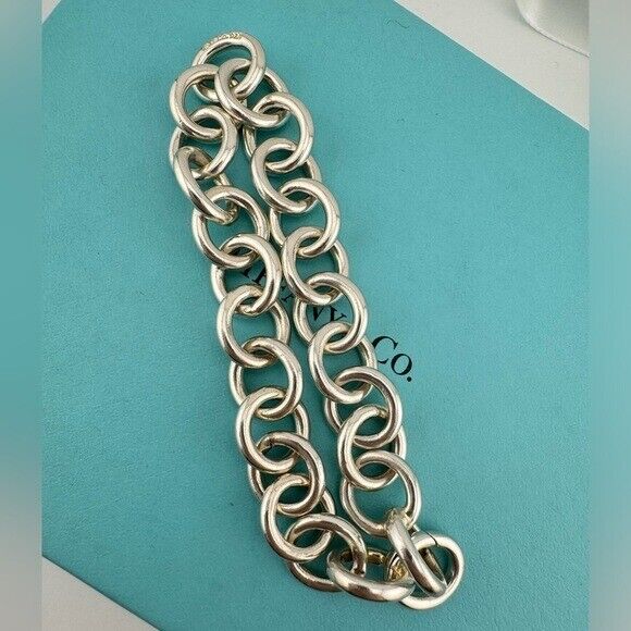 Retired Tiffany & Co. Clasping Ends Round Rolo Link Bracelet Sterling Silver