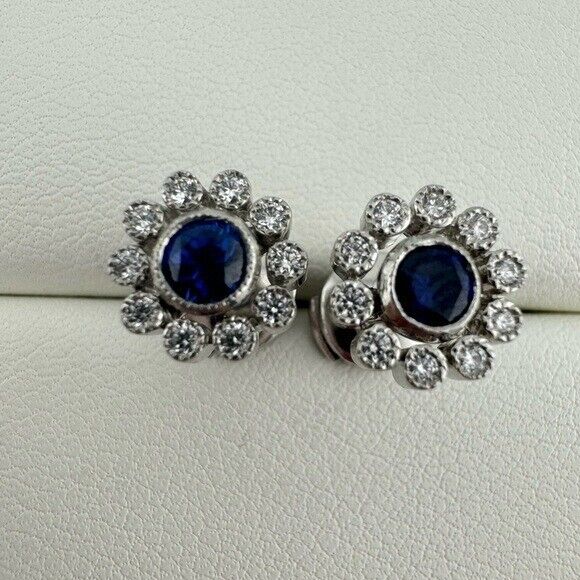 RARE Tiffany & Co. Sapphire & Diamond Platinum Flower Earrings
