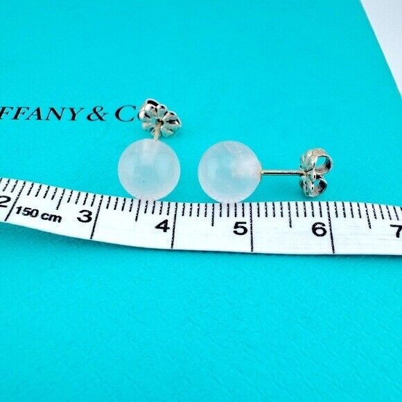 RARE Tiffany & Co. 8mm Rose Quartz Bead Stud Earrings in Silver