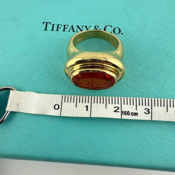 Vintage Tiffany & Co. 18k Fire Opal Cocktail Ring Paloma Picasso Yellow Gold