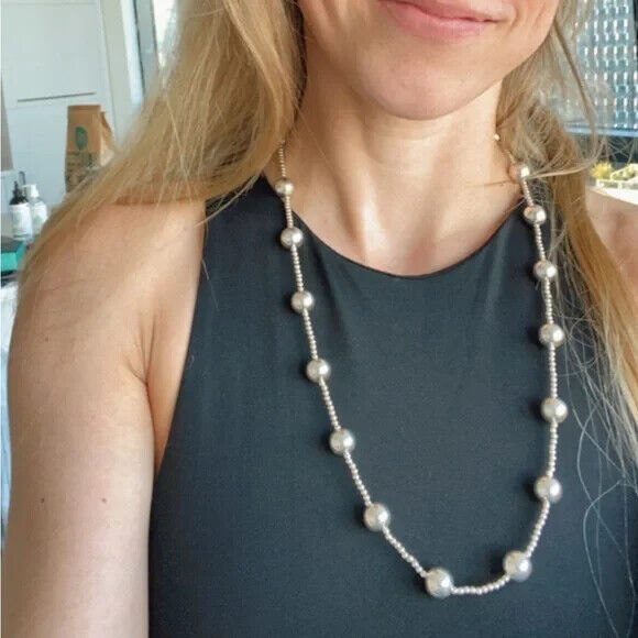 RARE Tiffany & Co. Hardwear Modern Bead Station Necklace Sterling Silver 37” Vtg