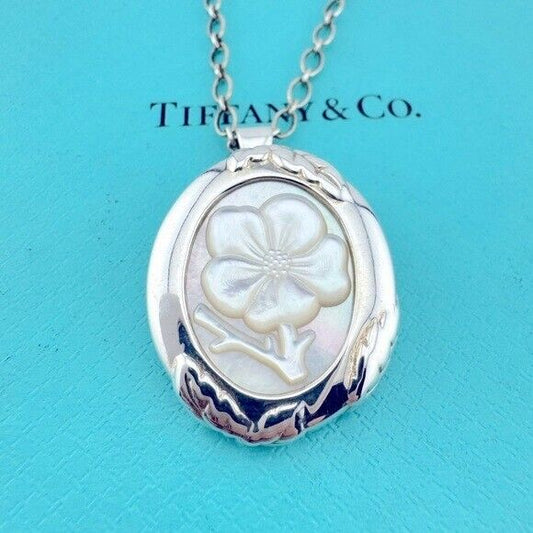 RARE Tiffany & Co. Mother of Pearl Cameo Necklace/Brooch Nature Rose Collection