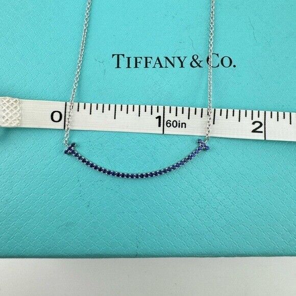 Tiffany & Co. Blue Sapphire Smile Necklace Small 18k White Gold 16"