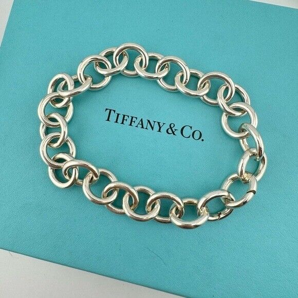 Retired Tiffany & Co. Clasping Ends Round Rolo Link Bracelet Sterling Silver