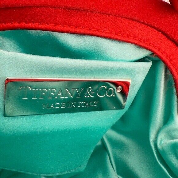 RARE Tiffany & Co. Red Satin Handbag with Silver Ball Bracelet Handle Strap