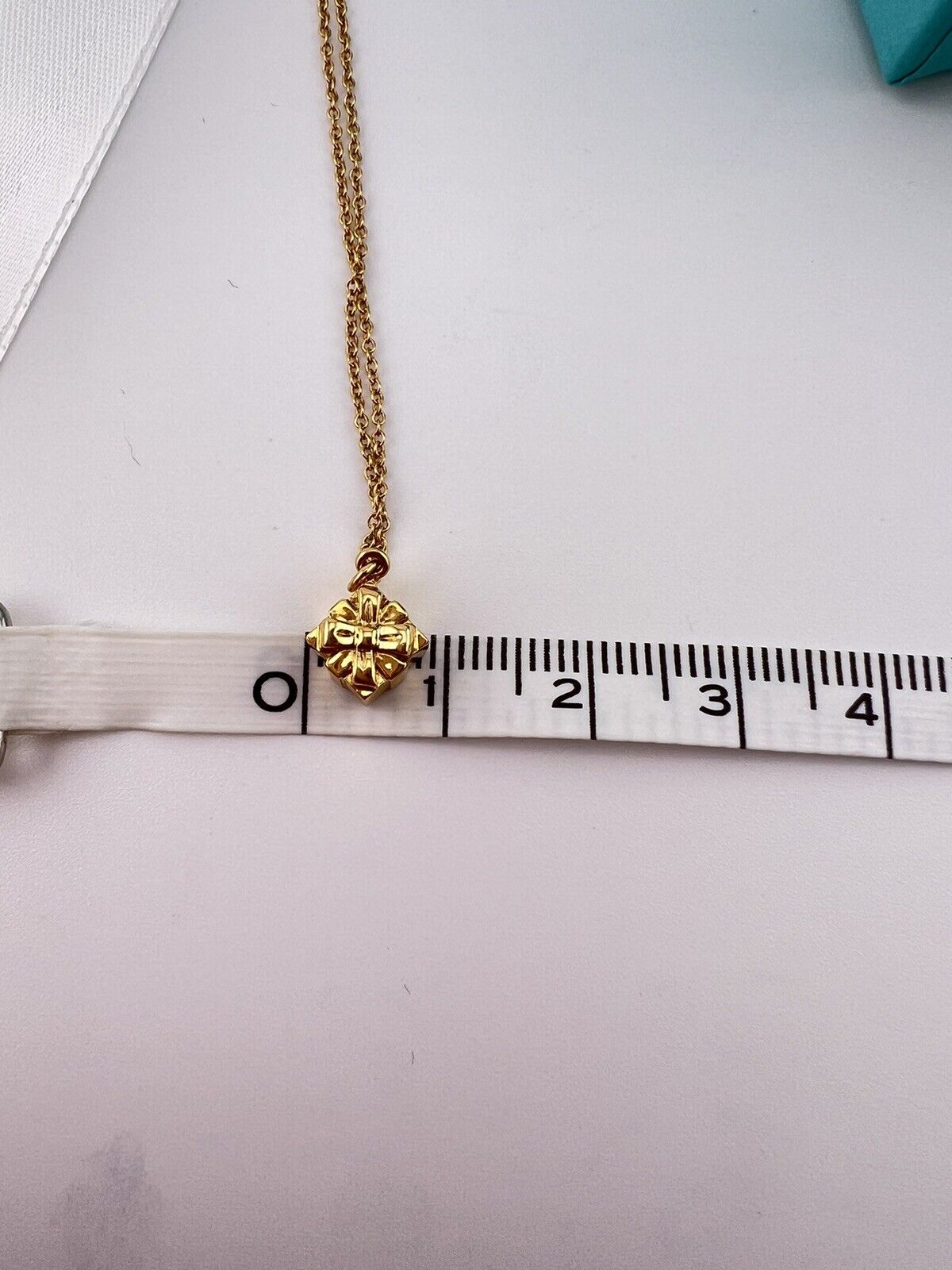 RARE Tiffany & Co. Mini Gift Box Necklace in 18k Yellow Gold 16.5"