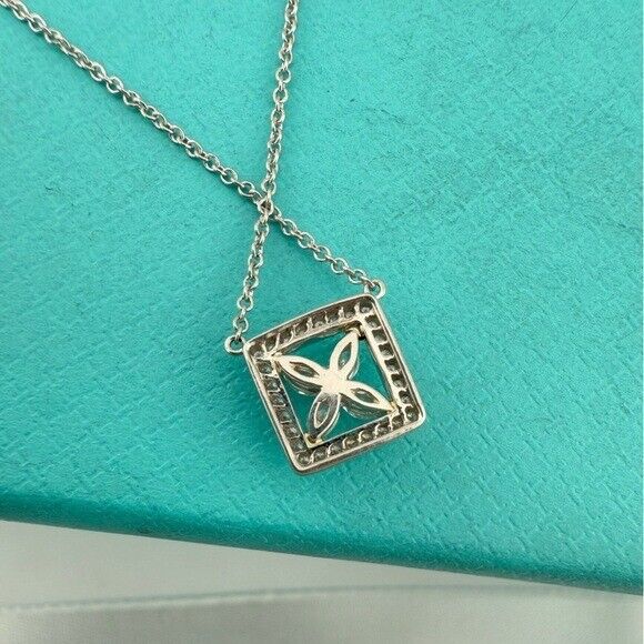 Tiffany & Co. Diamond Victoria Square Outline Pendant 16" in Platinum