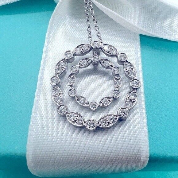 RARE Tiffany & Co Double Circle Jazz Swing Diamond Necklace Platinum .60 TCW