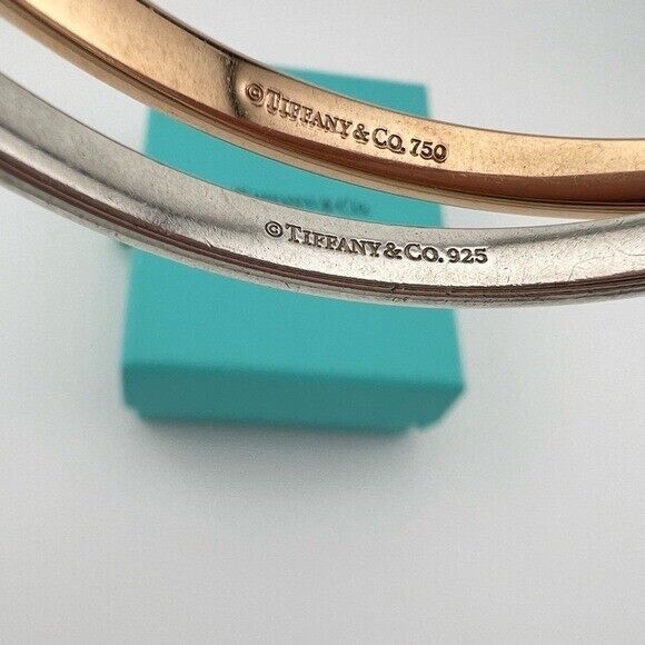 RARE Tiffany & Co. 18k Rose Gold & Silver Interlocking 1837 Bangles Bracelet